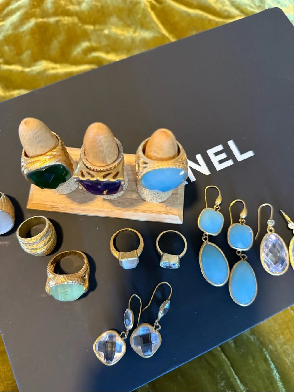 8 chunky cocktail rings matching earrings Rivka Friedman